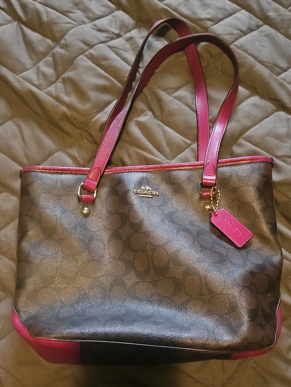 Coach Signature Canvas Tote with Berry Trim